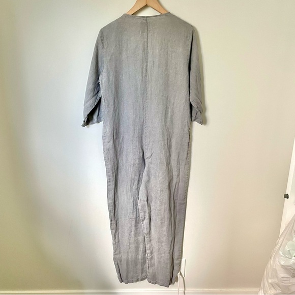 Zara Jumpsuit Women's Large Gray Linen Long Boilersuit Minimalist Lagenlook Grey - Picture 4 of 9